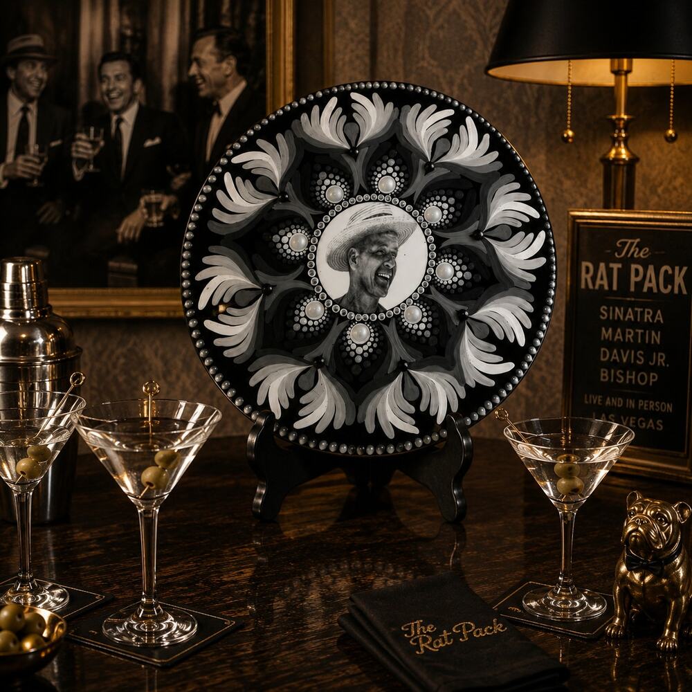 Hand Painted Sinatra Inspired Vinyl Record Wall Art Black White Mandala Decor